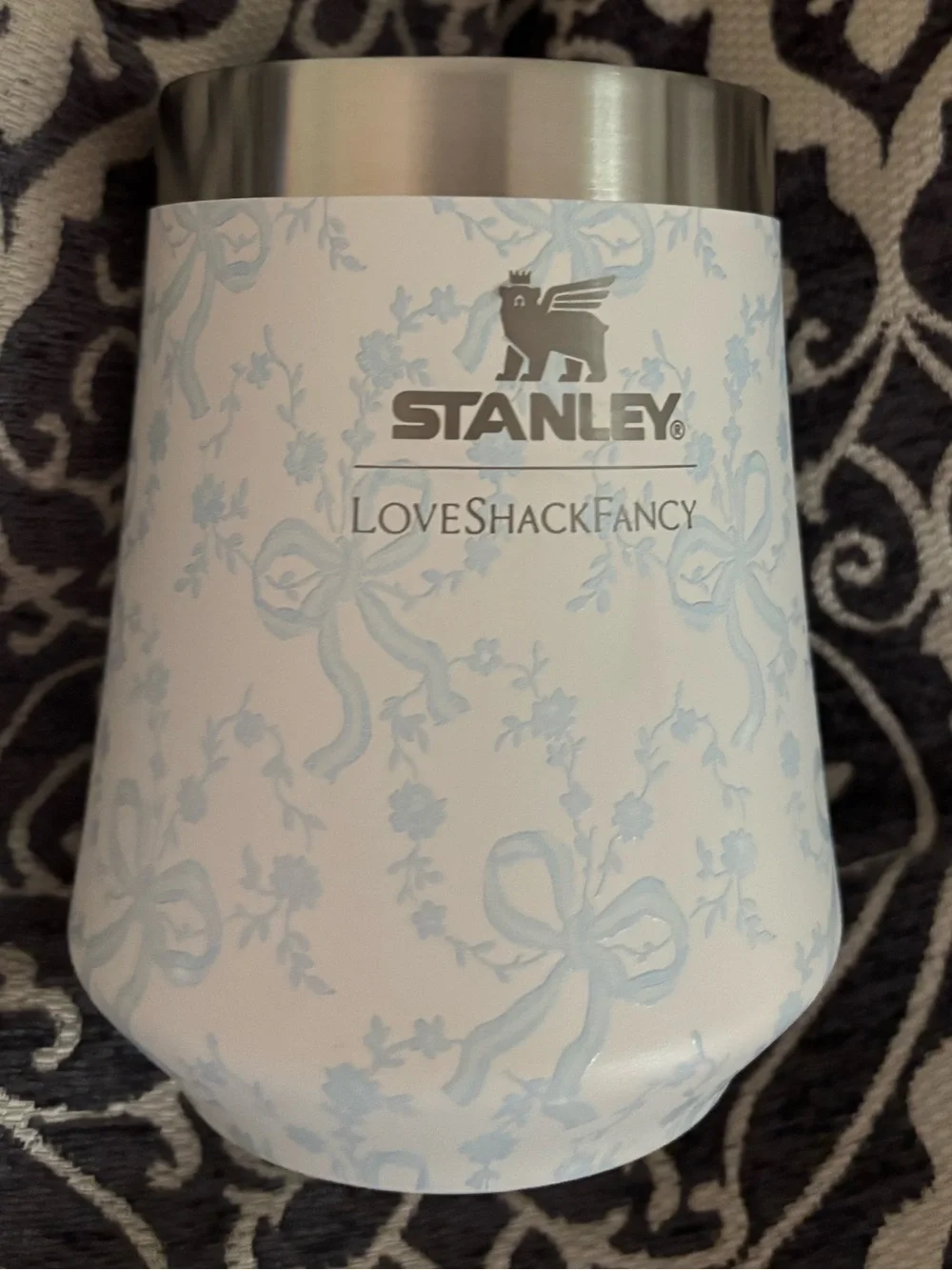 LoveShackFancy x Stanley Floral Bow White Light Blue Tumbler NWT
